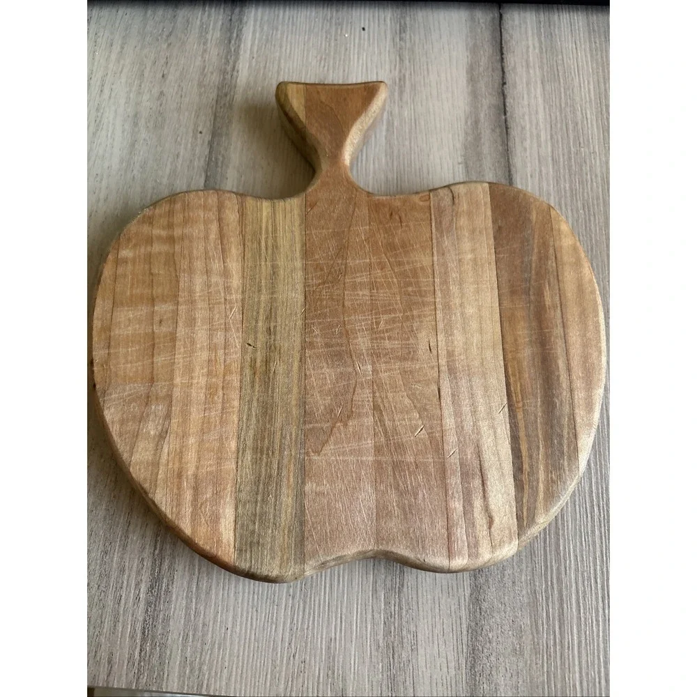 Wooden‎ Cheeseboard Apple Shape Solid Wood Tray Cutting Board Cottage Core 8.5